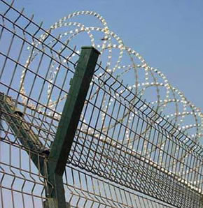 Y Post Supported Airport Security Fence with Concertina Razor Wire